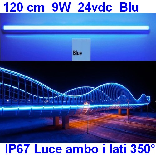 Tubo Led BLU 120 cm luce 350 gradi 24V 9W IP67 (immagine per) Tubo Led BLU 120 cm luce 350 gradi 24V 9W IP67